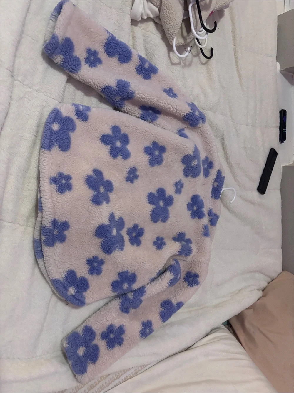 Floral Sherpa Zip Jacket in Light Pink & Periwinkle